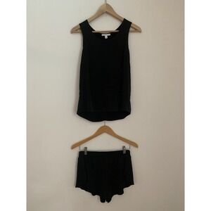 Lunya Washable Silk Pajama Set in Immersed Black Sz S Tulip Back Racer Shorts